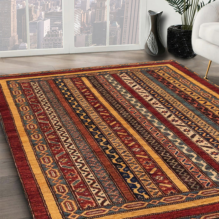 Machine Washable Abstract Saffron Red Rug in a Family Room, wshabs3611