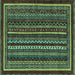 Square Machine Washable Southwestern Turquoise Country Area Rugs, wshabs3611turq