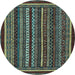 Round Southwestern Light Blue Country Rug, abs3611lblu