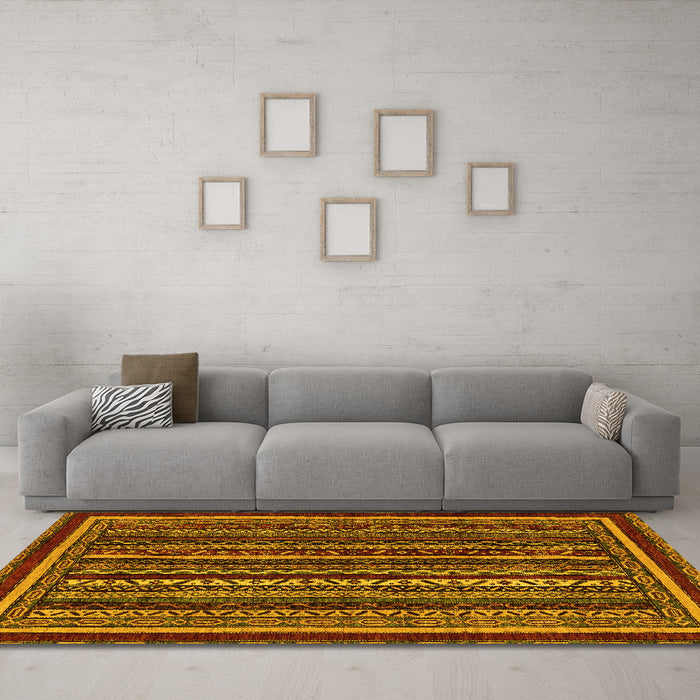 Machine Washable Southwestern Yellow Country Rug in a Living Room, wshabs3611yw