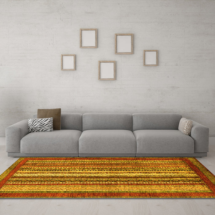 Machine Washable Abstract Yellow Modern Rug in a Living Room, wshabs3612yw