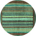 Round Abstract Turquoise Modern Rug, abs3612turq