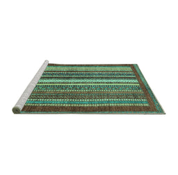 Sideview of Machine Washable Abstract Turquoise Modern Area Rugs, wshabs3612turq