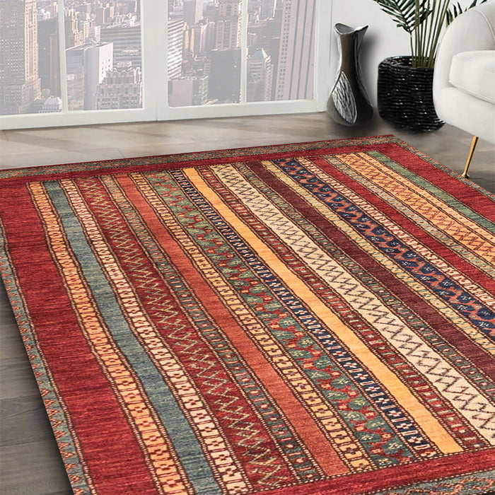 Machine Washable Abstract Red Rug in a Family Room, wshabs3612