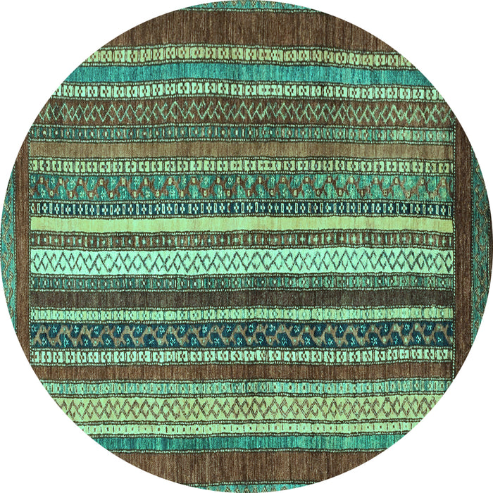 Round Machine Washable Abstract Turquoise Modern Area Rugs, wshabs3612turq