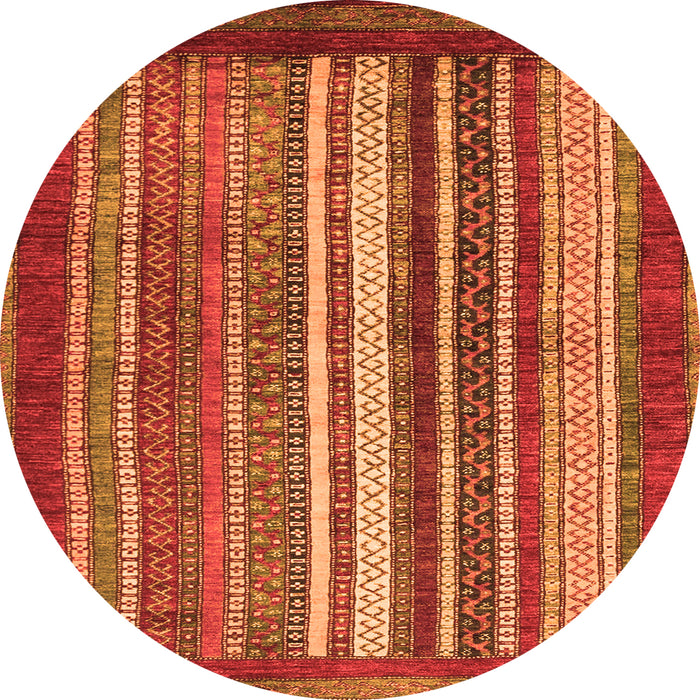 Round Machine Washable Abstract Orange Modern Area Rugs, wshabs3612org