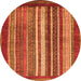 Round Machine Washable Abstract Orange Modern Area Rugs, wshabs3612org