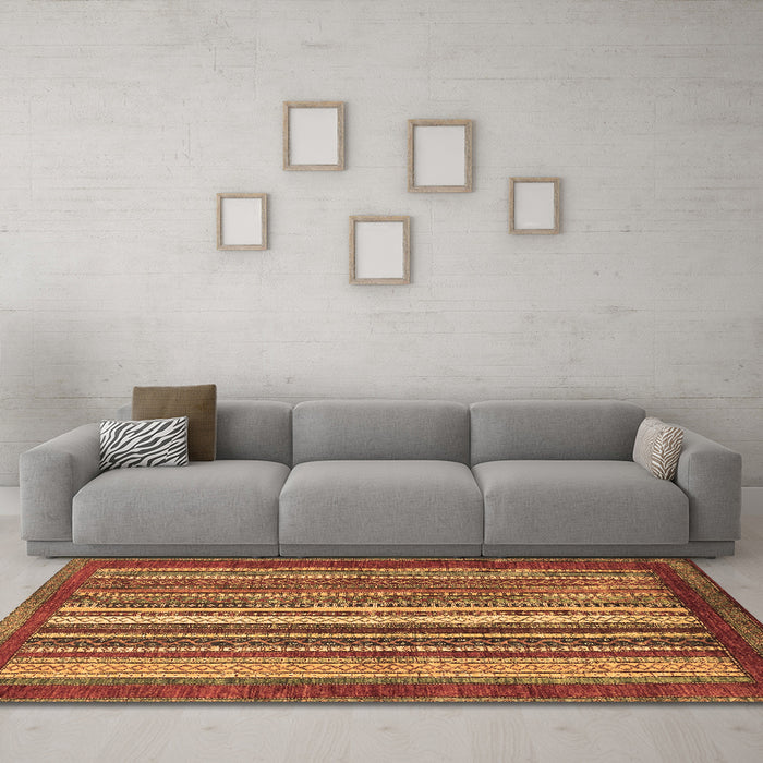 Machine Washable Abstract Brown Modern Rug in a Living Room,, wshabs3612brn