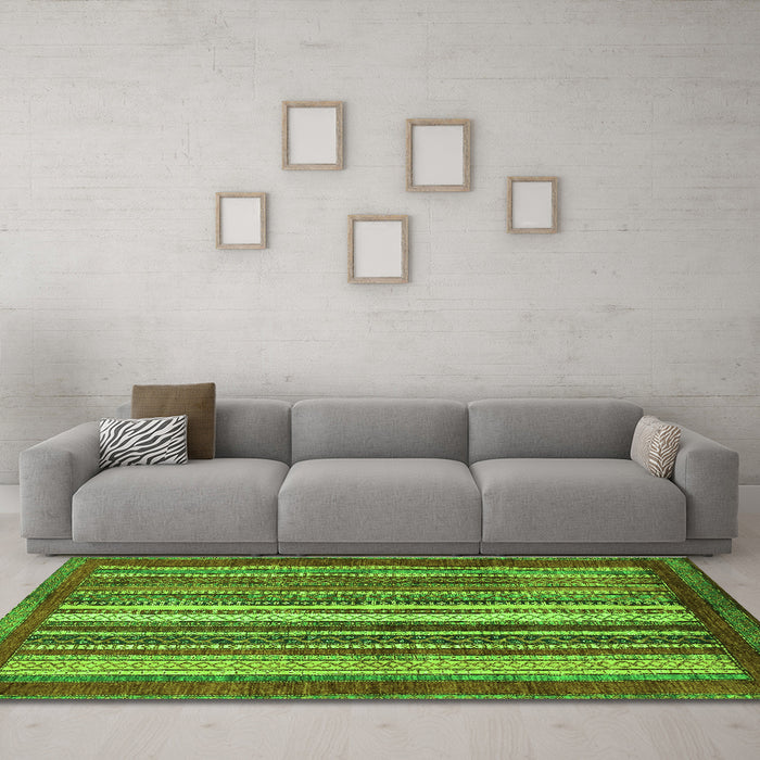 Machine Washable Abstract Green Modern Area Rugs in a Living Room,, wshabs3612grn
