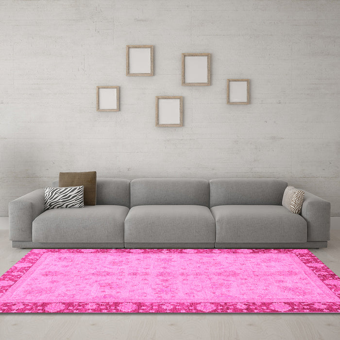 Machine Washable Abstract Pink Modern Rug in a Living Room, wshabs3613pnk