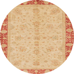 Round Abstract Indian Saffron Orange Modern Rug, abs3613