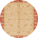 Round Abstract Indian Saffron Orange Modern Rug, abs3613