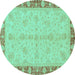 Round Machine Washable Abstract Turquoise Modern Area Rugs, wshabs3613turq