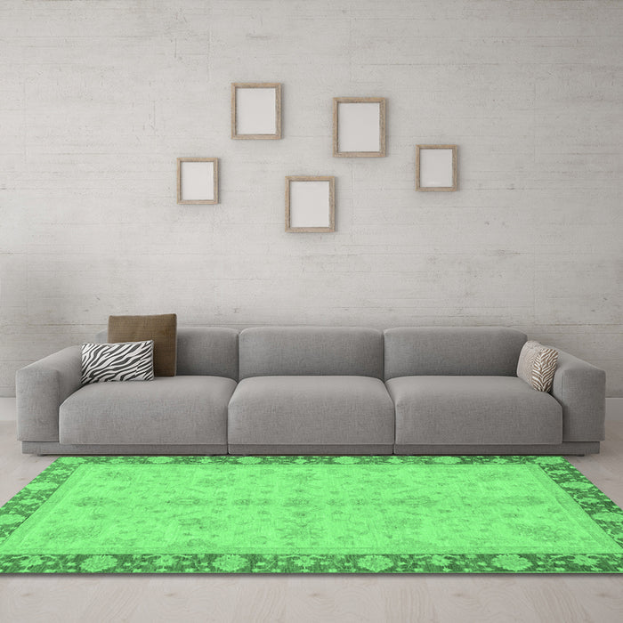 Machine Washable Abstract Emerald Green Modern Area Rugs in a Living Room,, wshabs3613emgrn