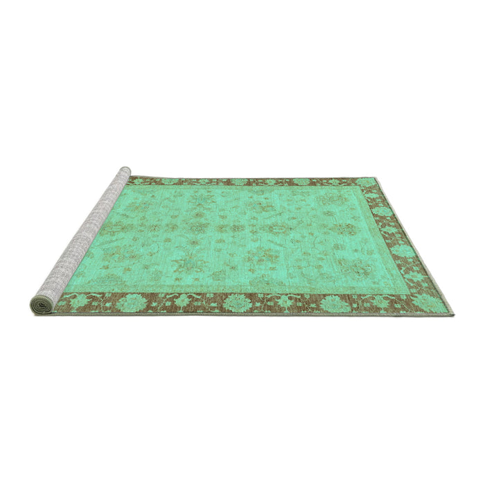 Sideview of Machine Washable Abstract Turquoise Modern Area Rugs, wshabs3613turq