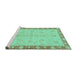 Sideview of Machine Washable Abstract Turquoise Modern Area Rugs, wshabs3613turq