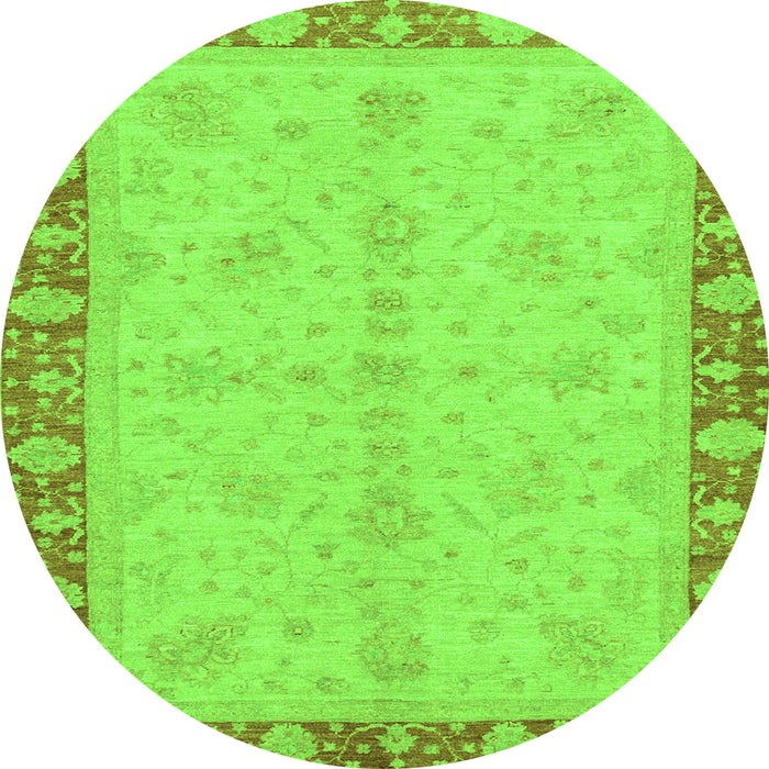 Round Machine Washable Abstract Green Modern Area Rugs, wshabs3613grn