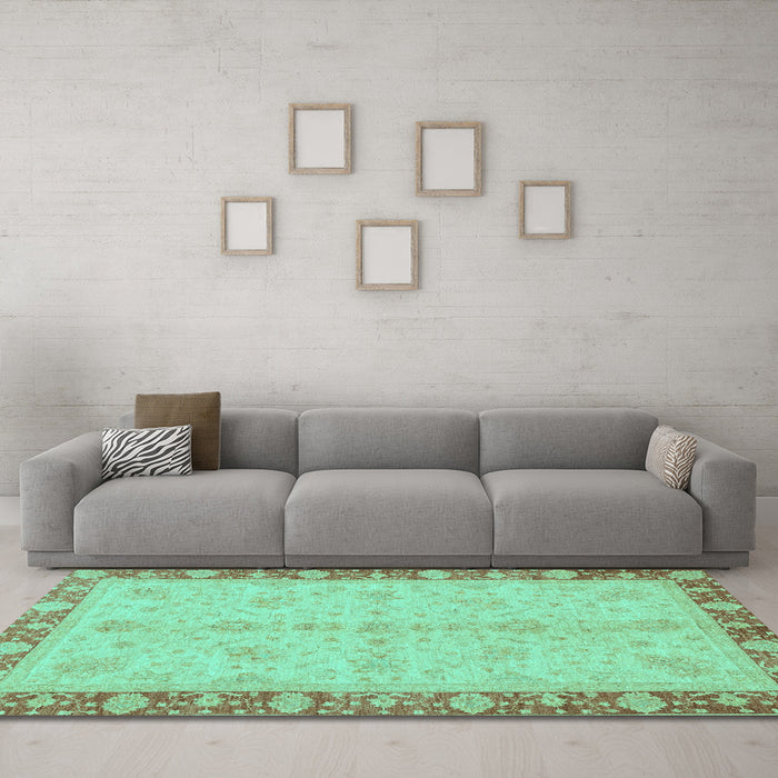 Machine Washable Abstract Turquoise Modern Area Rugs in a Living Room,, wshabs3613turq