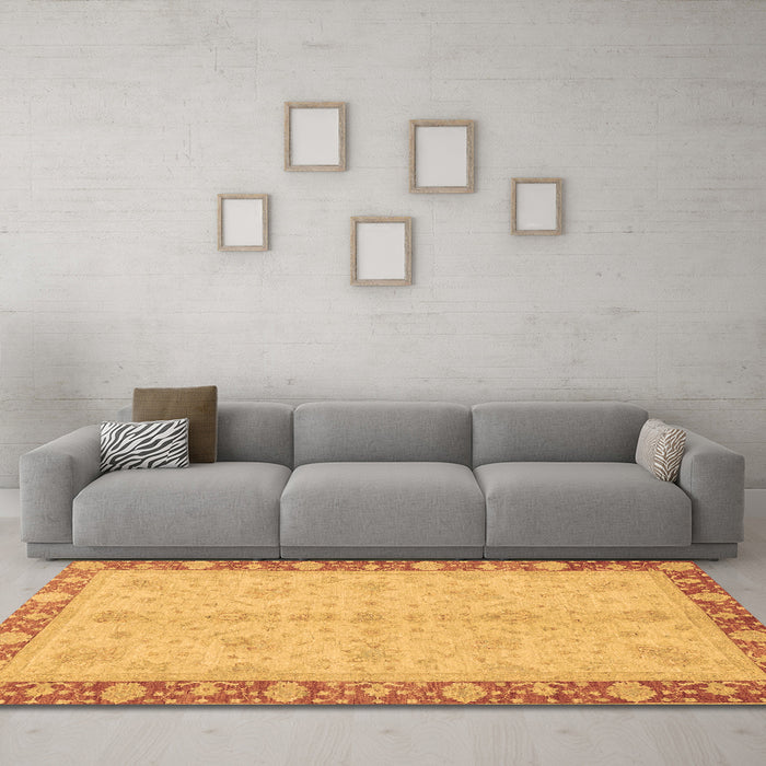 Machine Washable Abstract Brown Modern Rug in a Living Room,, wshabs3613brn
