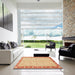 Square Abstract Indian Saffron Orange Modern Rug in a Living Room, abs3613