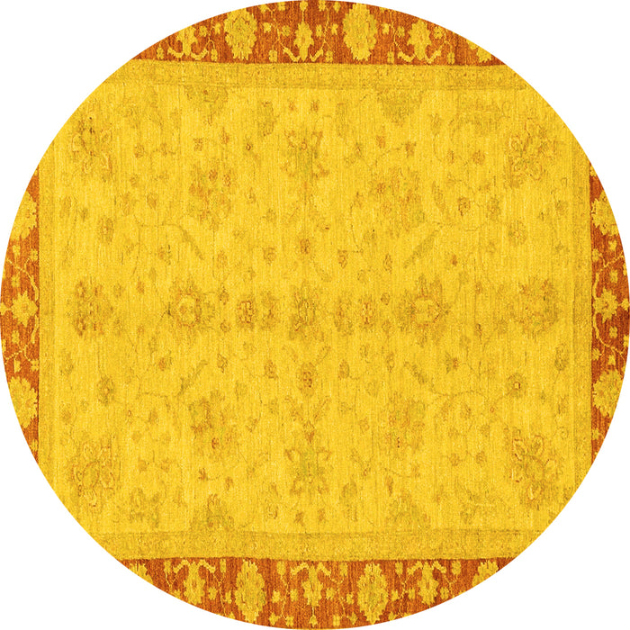 Round Machine Washable Abstract Yellow Modern Rug, wshabs3613yw