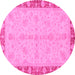 Round Machine Washable Abstract Pink Modern Rug, wshabs3613pnk