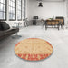 Round Machine Washable Abstract Indian Saffron Orange Rug in a Office, wshabs3613