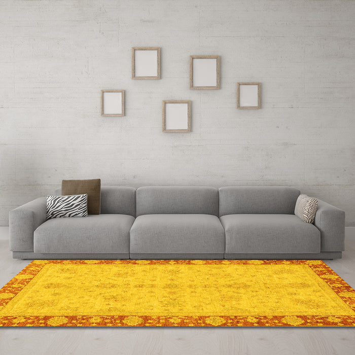 Machine Washable Abstract Yellow Modern Rug in a Living Room, wshabs3613yw