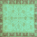 Square Machine Washable Oriental Turquoise Traditional Area Rugs, wshabs3614turq