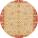 Round Machine Washable Abstract Orange Rug, wshabs3614