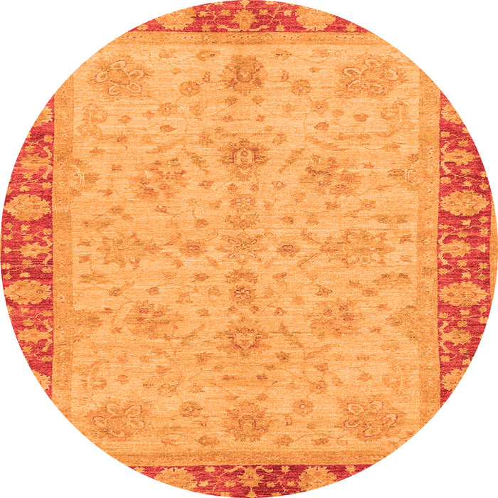 Round Machine Washable Oriental Orange Traditional Area Rugs, wshabs3614org