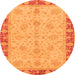 Round Machine Washable Oriental Orange Traditional Area Rugs, wshabs3614org