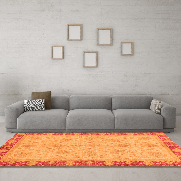 Machine Washable Oriental Orange Traditional Area Rugs in a Living Room, wshabs3614org