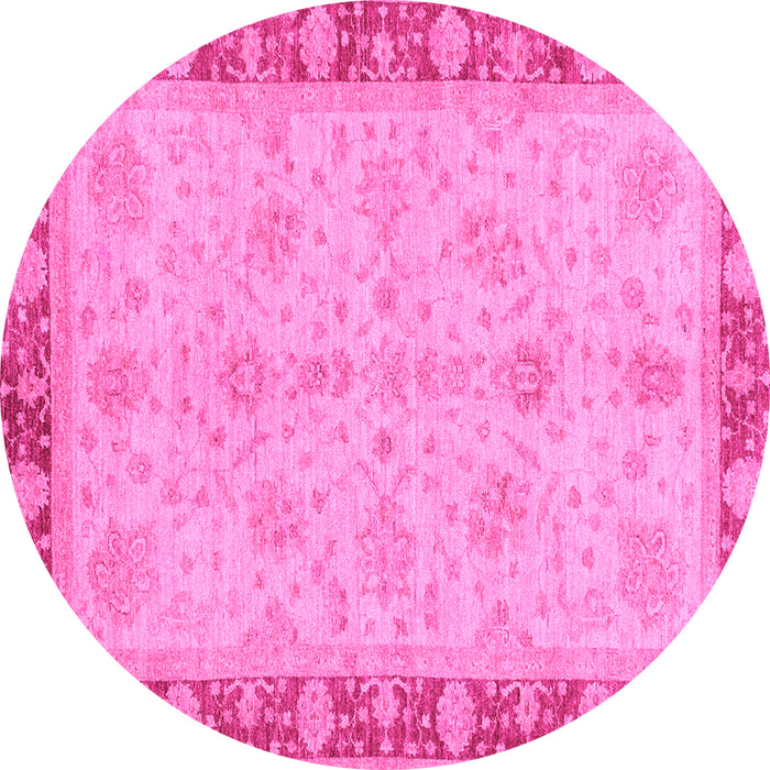 Round Machine Washable Oriental Pink Traditional Rug, wshabs3614pnk