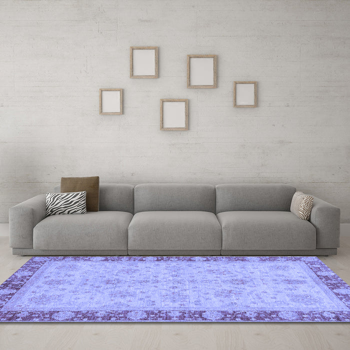 Machine Washable Oriental Blue Traditional Rug in a Living Room, wshabs3614blu