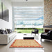 Square Abstract Orange Oriental Rug in a Living Room, abs3614