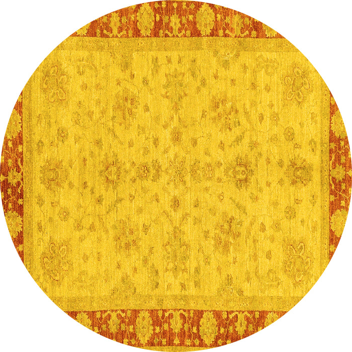 Round Machine Washable Oriental Yellow Traditional Rug, wshabs3614yw