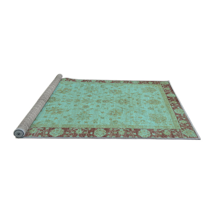 Sideview of Machine Washable Oriental Light Blue Traditional Rug, wshabs3614lblu