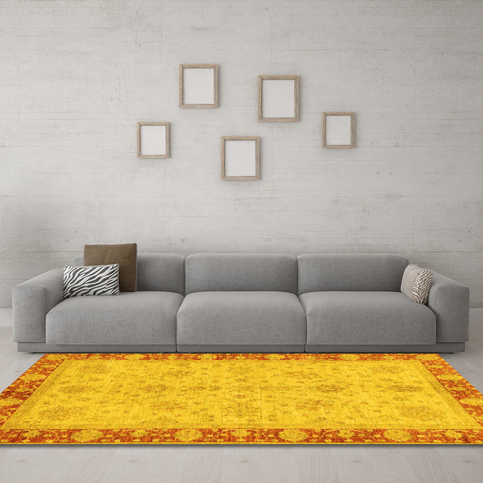 Machine Washable Oriental Yellow Traditional Rug in a Living Room, wshabs3614yw