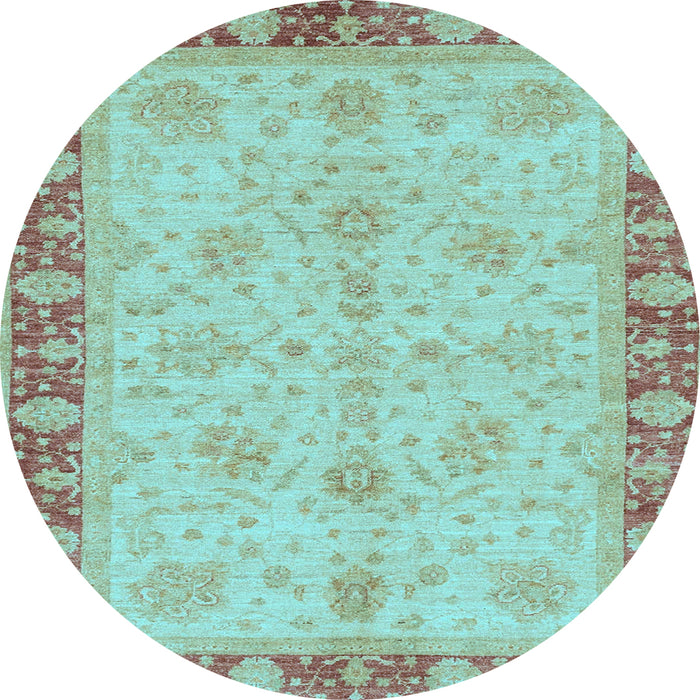 Round Oriental Light Blue Traditional Rug, abs3614lblu