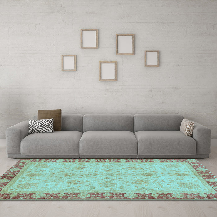 Machine Washable Oriental Light Blue Traditional Rug in a Living Room, wshabs3614lblu