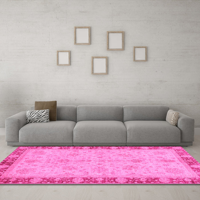 Machine Washable Oriental Pink Traditional Rug in a Living Room, wshabs3614pnk