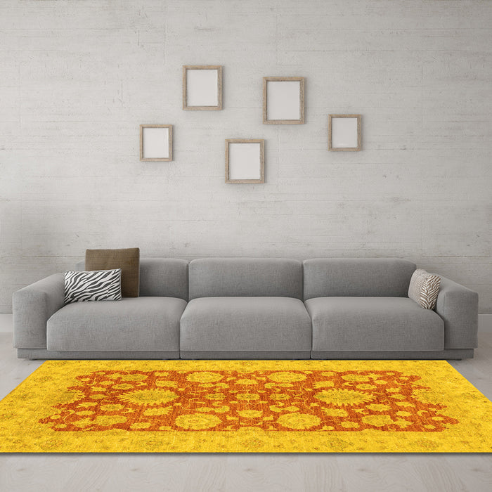 Machine Washable Abstract Yellow Modern Rug in a Living Room, wshabs3615yw