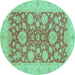 Round Machine Washable Abstract Turquoise Modern Area Rugs, wshabs3615turq