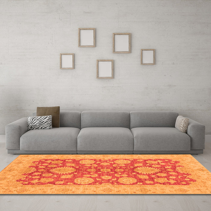 Machine Washable Abstract Orange Modern Area Rugs in a Living Room, wshabs3615org