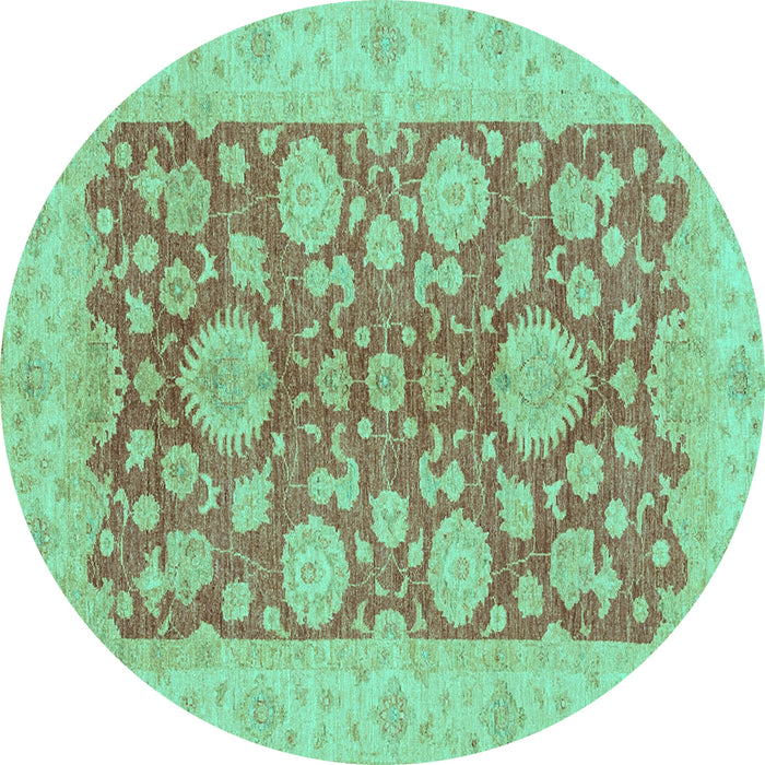 Round Abstract Turquoise Modern Rug, abs3615turq