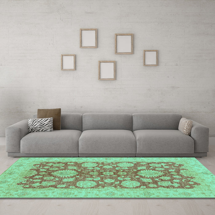 Machine Washable Abstract Turquoise Modern Area Rugs in a Living Room,, wshabs3615turq