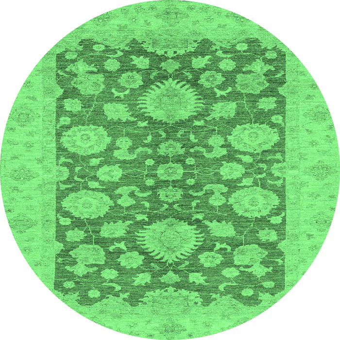 Round Machine Washable Abstract Emerald Green Modern Area Rugs, wshabs3615emgrn