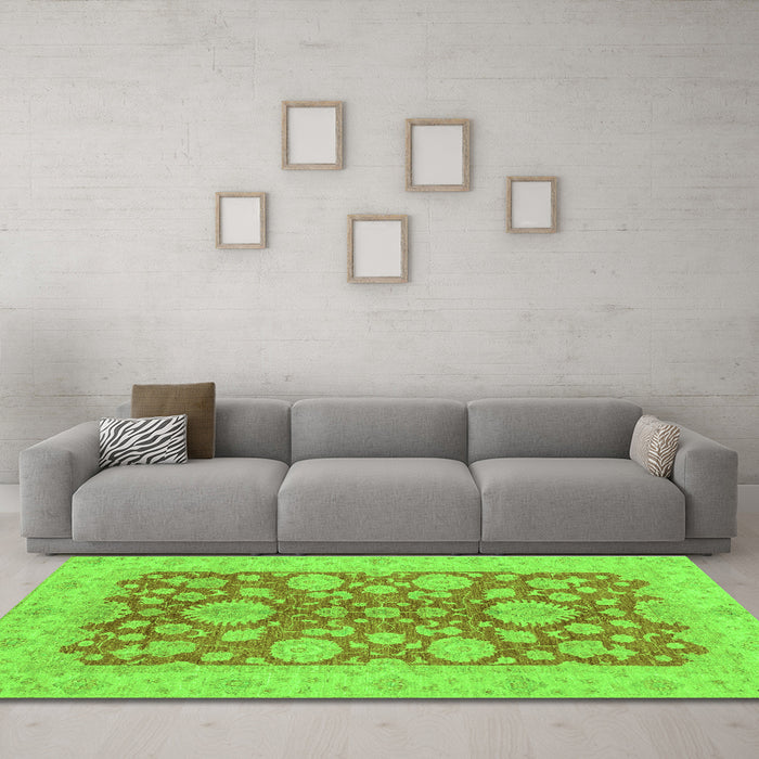 Machine Washable Abstract Green Modern Area Rugs in a Living Room,, wshabs3615grn