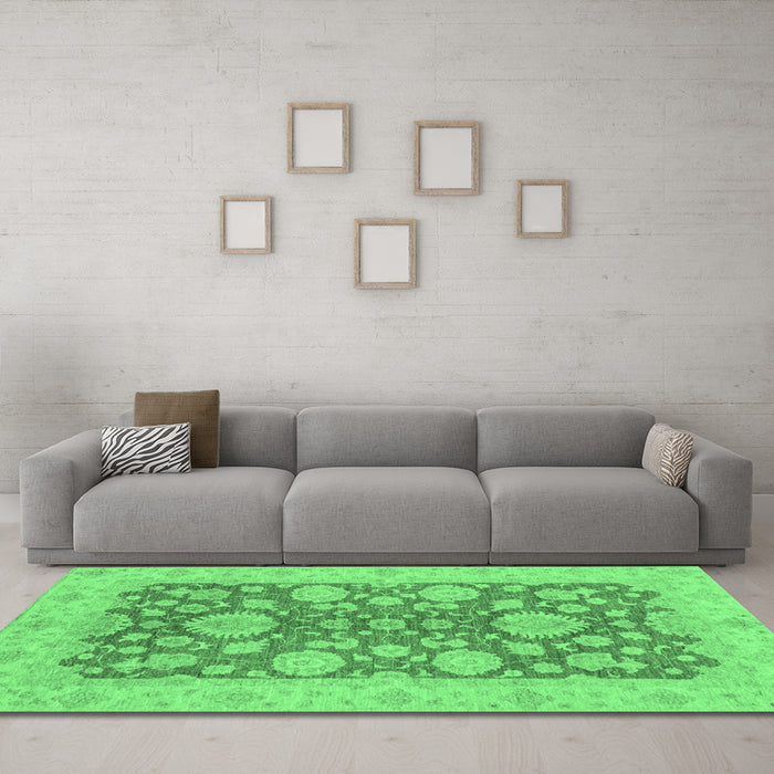 Machine Washable Abstract Emerald Green Modern Area Rugs in a Living Room,, wshabs3615emgrn